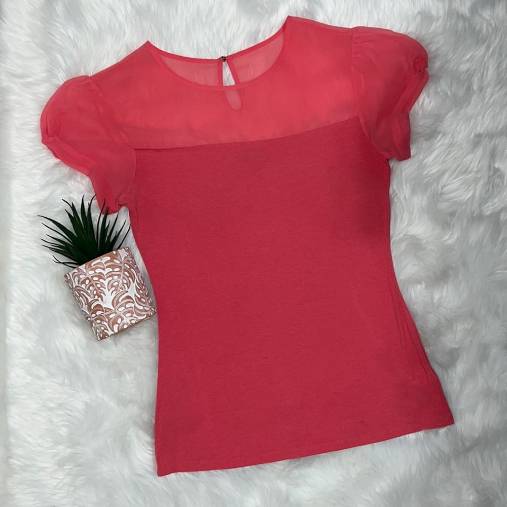 EXPRESS Women’s coral sheer top Small